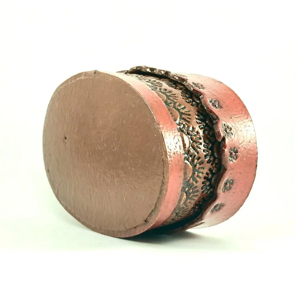 hand tooled leather trinket box butterfly moth folk art keepsake jewelry oval
